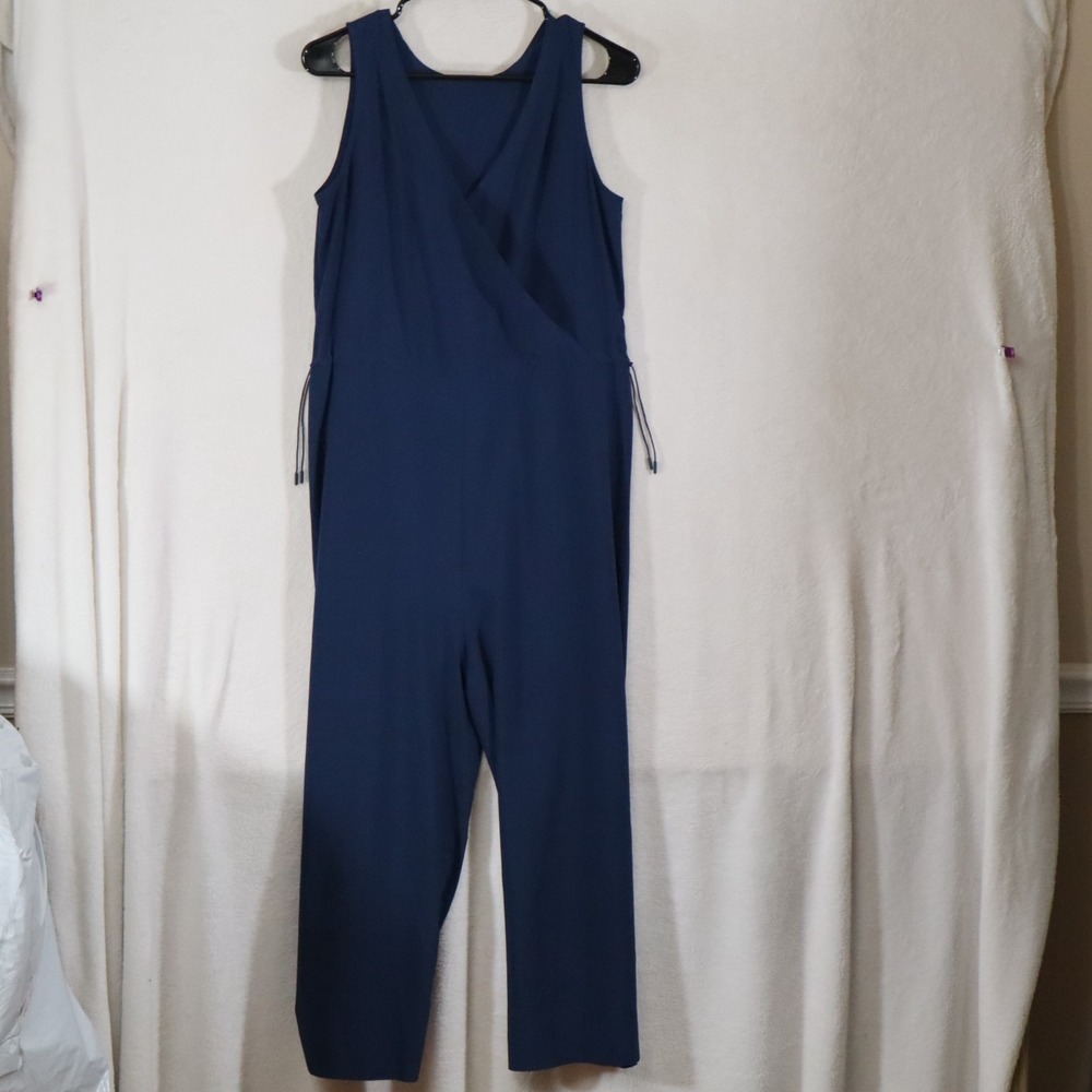 Title Nine Womens S Navy Blue Sleeveless Jumpsuit Wrap V Neck Drawstring Travel